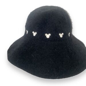 Vintage Disneyland Resort Black Rabbit Hair Wool Bucket Hat Mickey Mouse Disney